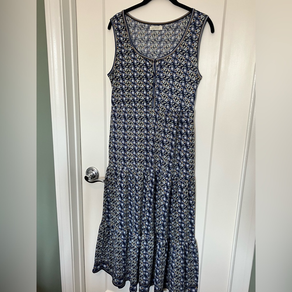 Max Studio Tiered Maxi Blue Floral Sleeveless Dress with Front Buttons. Size M